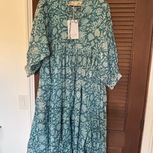 Daughters of India Teal Floral Dress